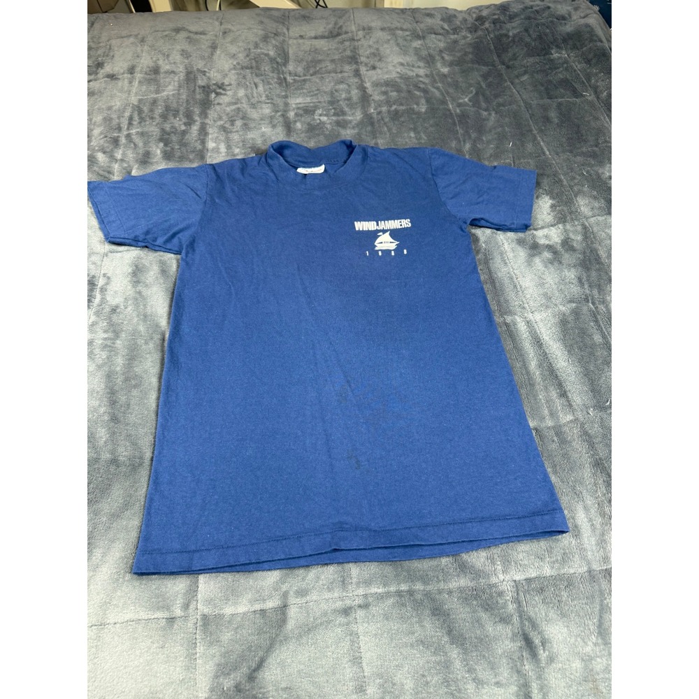 Vintage 1988 Windjammers Stedman Super Hi-Cru T-Shirt Mens Small Navy Blue USA